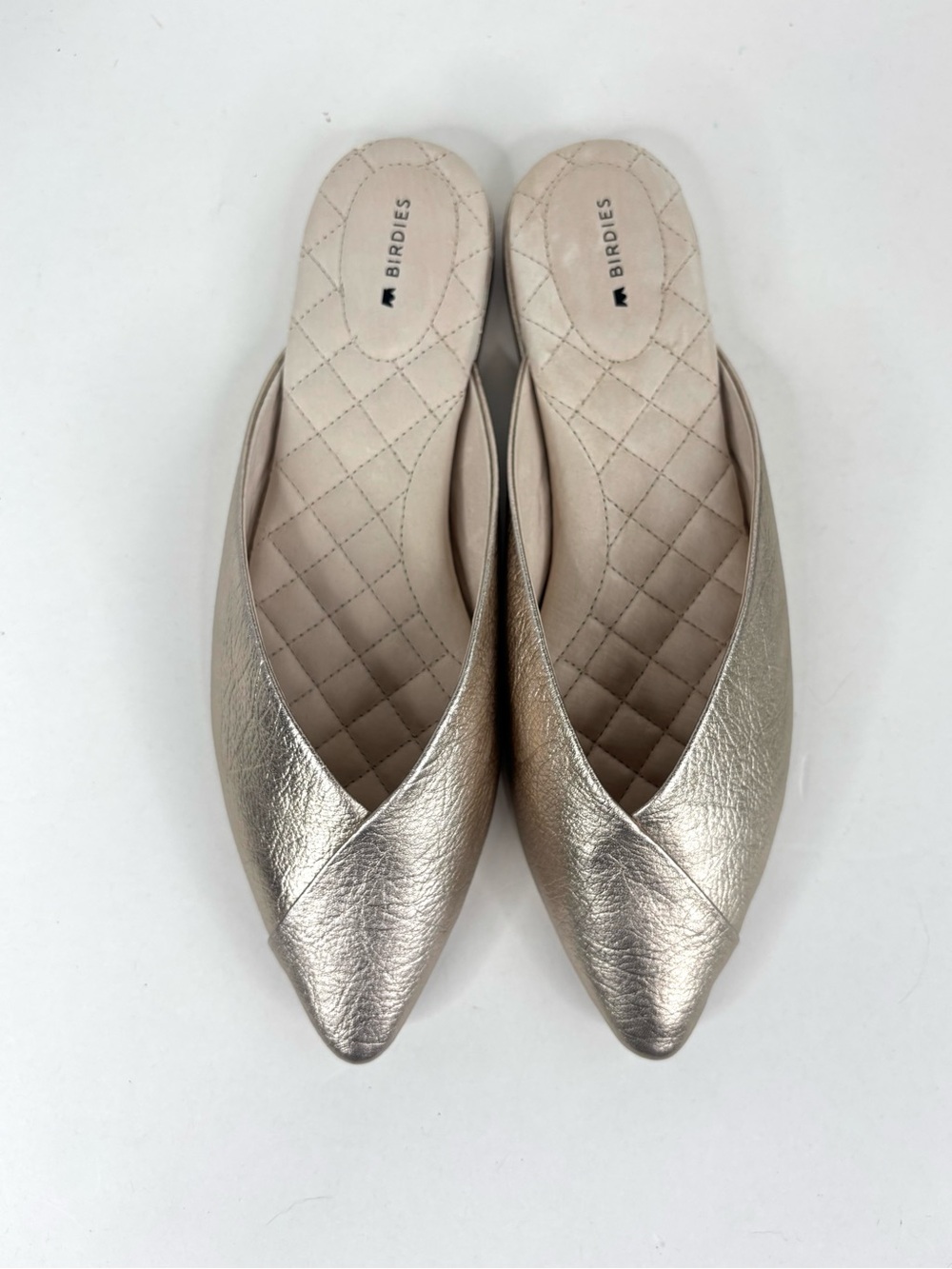 Birdies The Swan Leather Pointed Flat Slip-on Mules Gold Metallic Retro Glam 9.5 - Picture 9 of 10